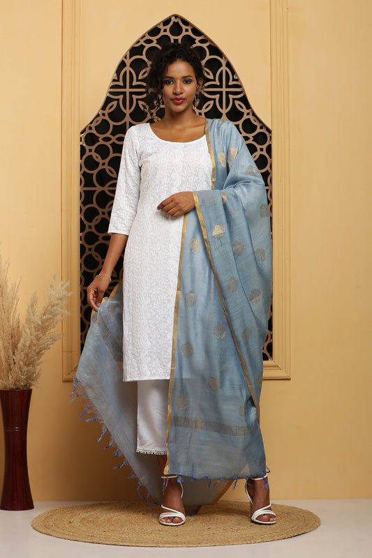 Dupatta-Banarasi Muga -Indigo Blue