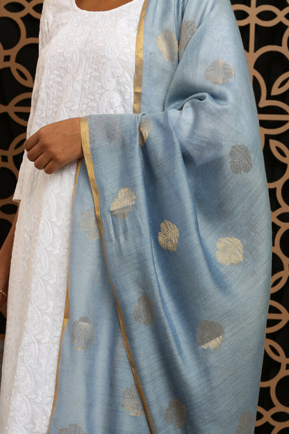 Dupatta-Banarasi Muga -Indigo Blue