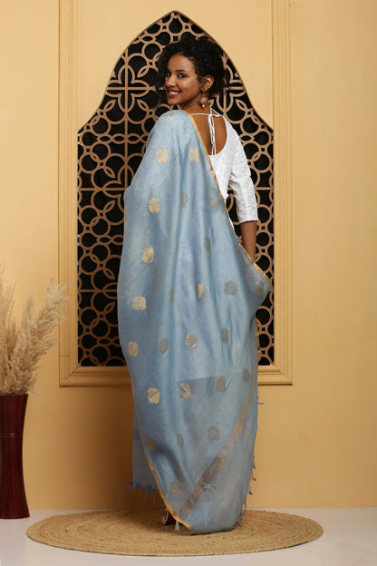Dupatta-Banarasi Muga -Indigo Blue
