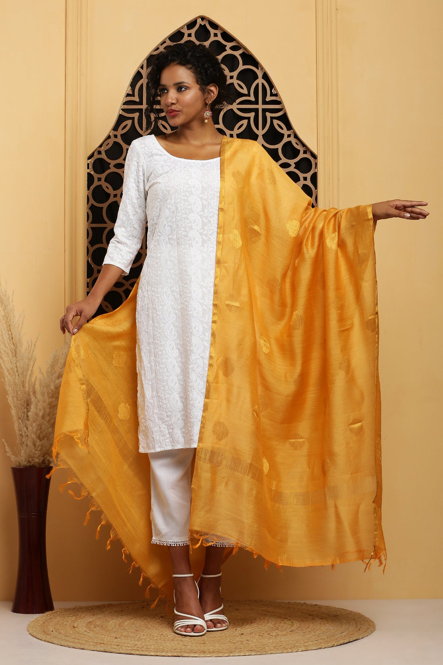 Dupatta-Banarasi Muga-Mustard Yellow