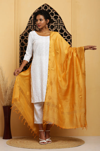 Dupatta-Banarasi Muga-Mustard Yellow