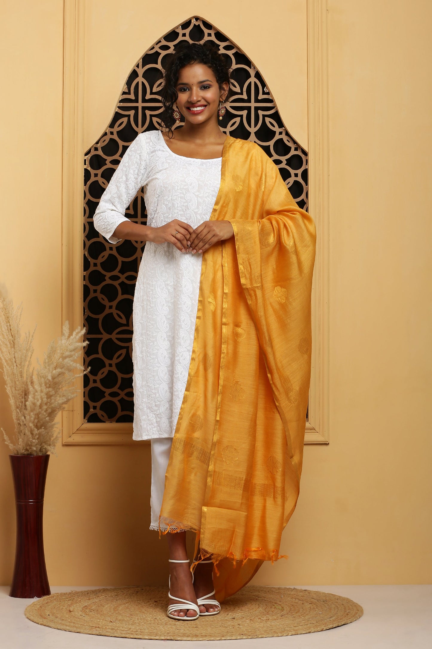 Dupatta-Banarasi Muga-Mustard Yellow