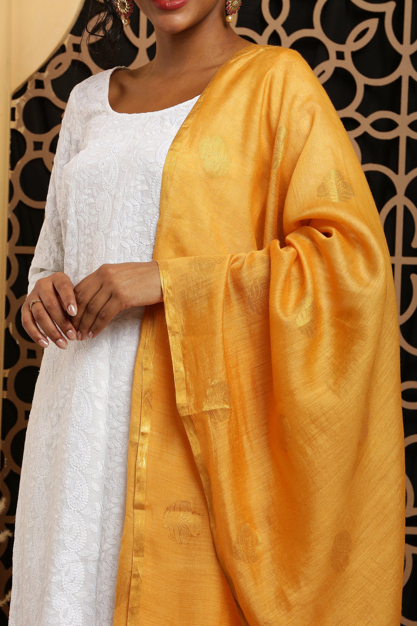 Dupatta-Banarasi Muga-Mustard Yellow