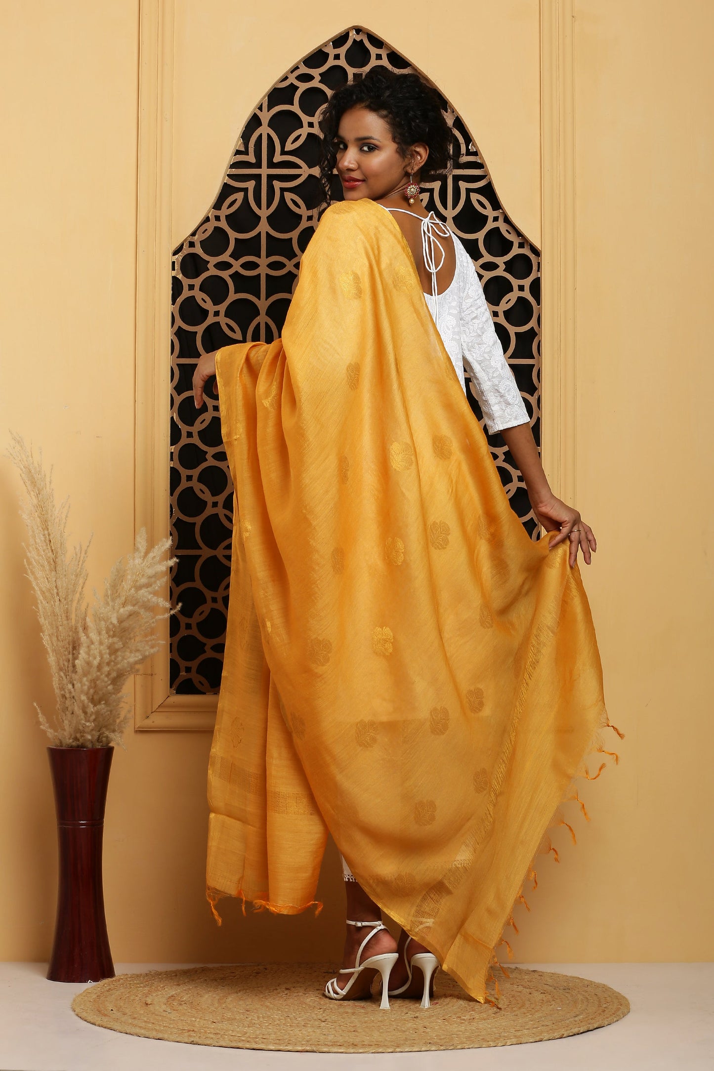 Dupatta-Banarasi Muga-Mustard Yellow