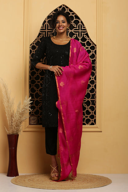 Dupatta-Banarasi Muga - Rani Pink