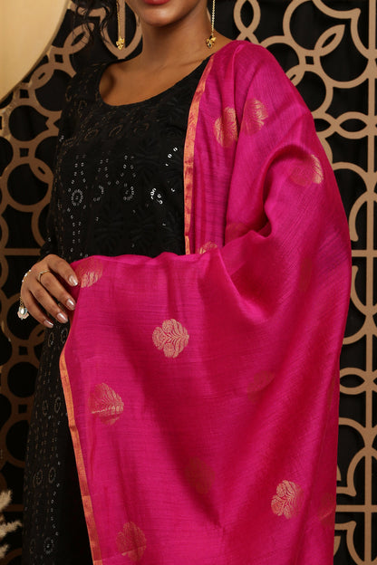 Dupatta-Banarasi Muga - Rani Pink