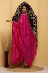 Dupatta-Banarasi Muga - Rani Pink