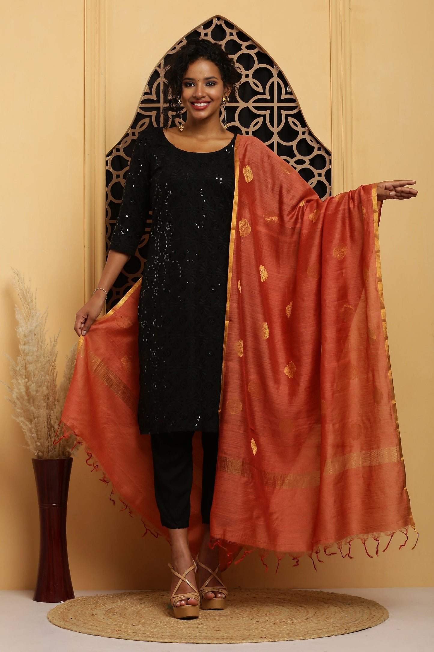Dupatta-Banarasi Muga- Rust