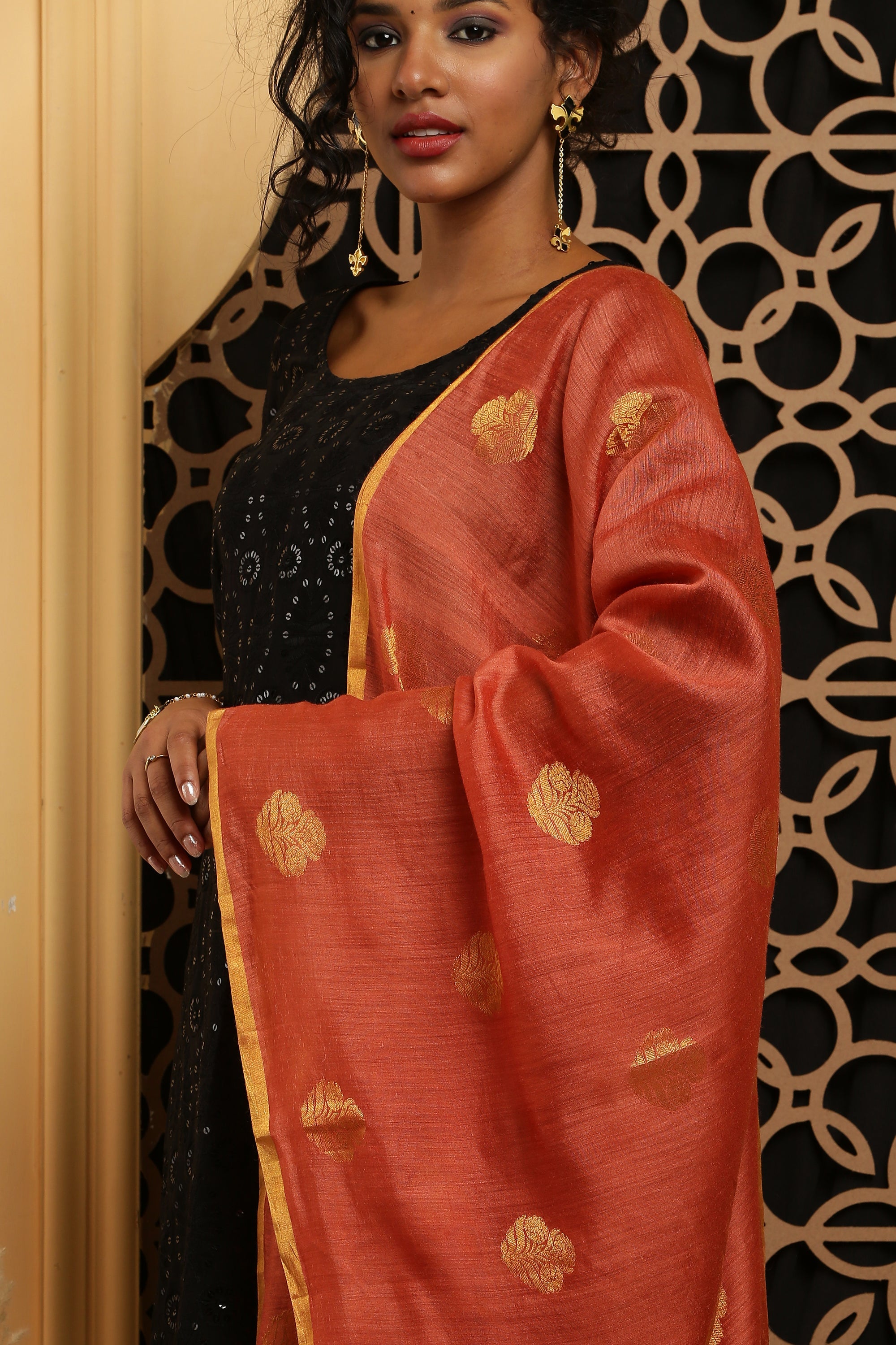 Dupatta-Banarasi Muga- Rust