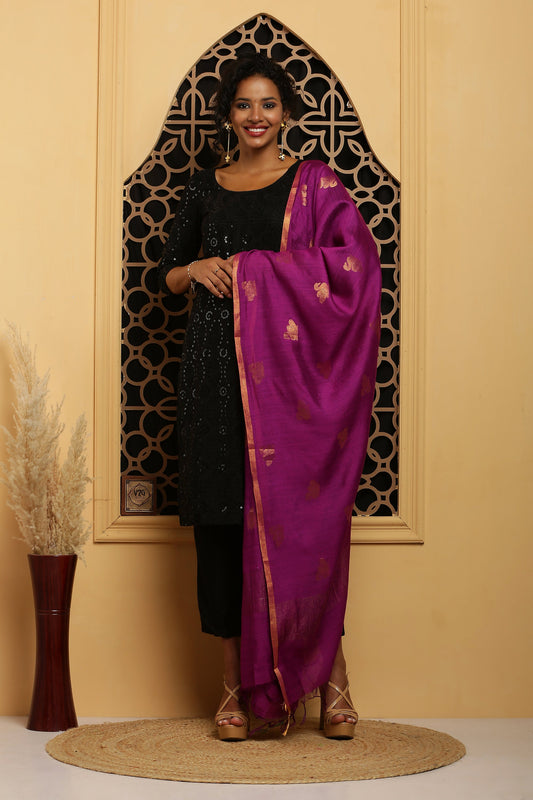 Dupatta-Banarasi Muga- Purple