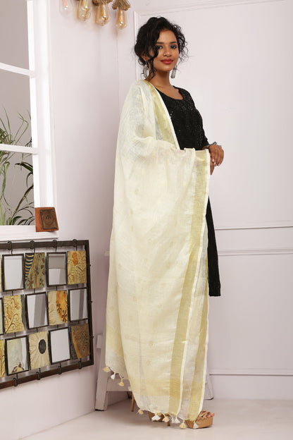 Dupatta - Cotton Gold Linen - Cream