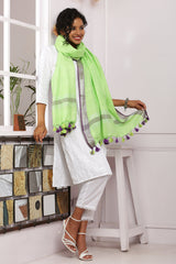 Dupatta-Cotton Slub Linen -Lime Green