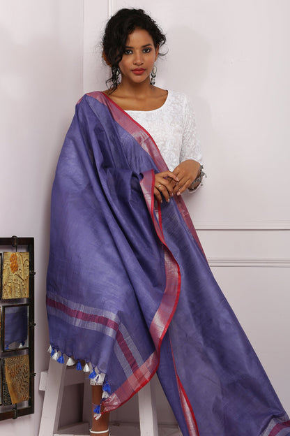 Dupatta-Cotton Slub Linen -Purple Blue n Red