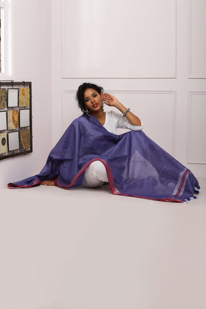 Dupatta-Cotton Slub Linen -Purple Blue n Red