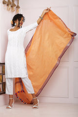 Dupatta-Cotton Slub Linen -Peachish Orange