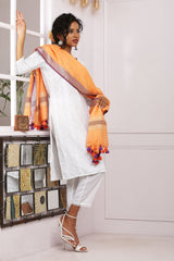 Dupatta-Cotton Slub Linen -Peachish Orange