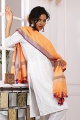 Dupatta-Cotton Slub Linen -Peachish Orange