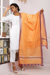 Dupatta-Cotton Slub Linen -Peachish Orange