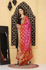 अks-Banarasi Bandhani Dupatta -Pink n Red