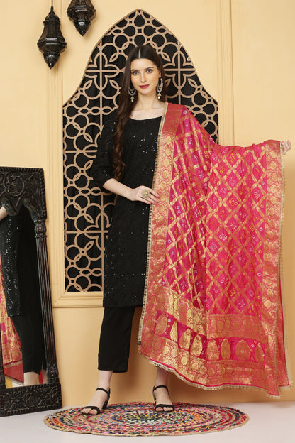 अks-Banarasi Bandhani Dupatta - Rose Pink