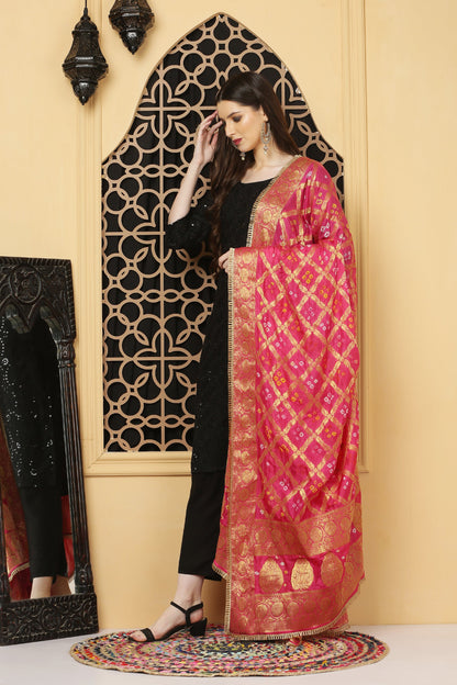 अks-Banarasi Bandhani Dupatta - Rose Pink