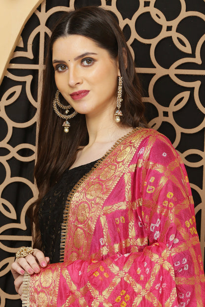 अks-Banarasi Bandhani Dupatta - Rose Pink
