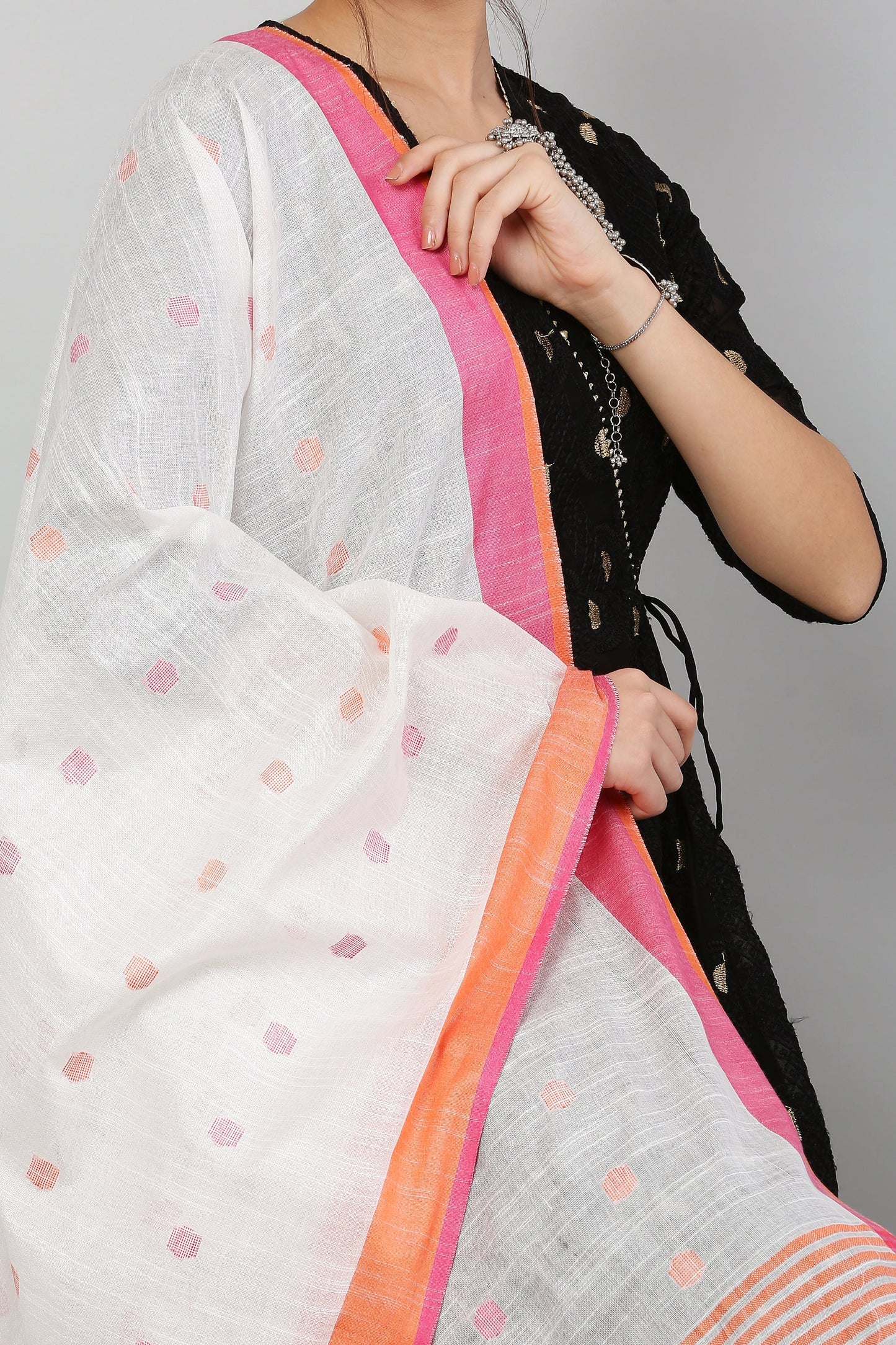 Dupatta-Cotton Slub -White