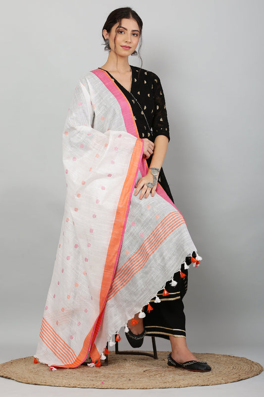 Dupatta-Cotton Slub -White