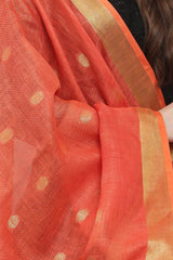 Dupatta - Cotton Gold Linen - Peachish Orange