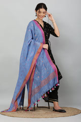 Dupatta -Cotton Slub -Blue