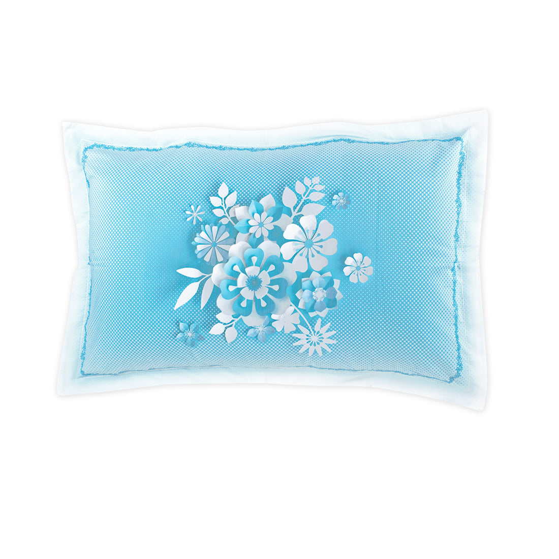 Pillow Covers-Printed-Blue 3D Flowers- Pair