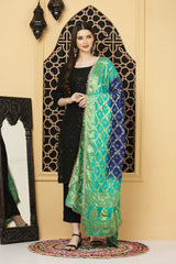 अks-Banarasi Bandhani Dupatta - Sea Green n Blue