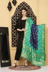 अks-Banarasi Bandhani Dupatta - Sea Green n Blue