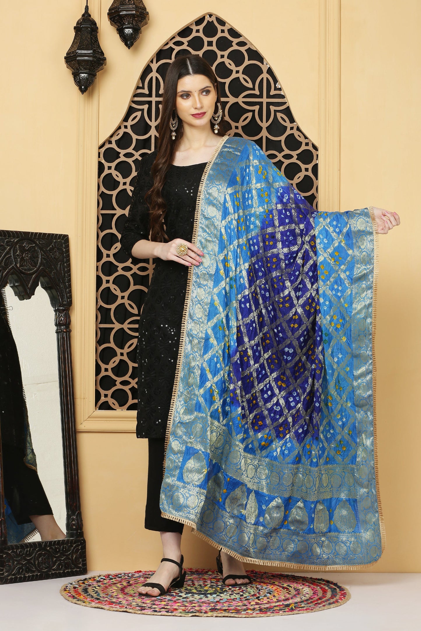 अks-Banarasi Bandhani Dupatta -Blues