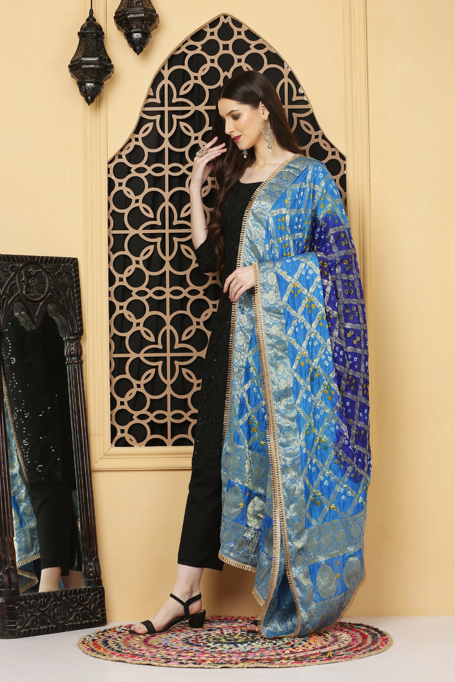 अks-Banarasi Bandhani Dupatta -Blues