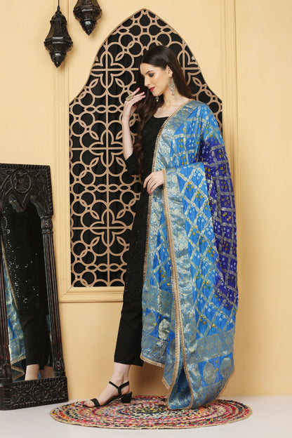 अks-Banarasi Bandhani Dupatta -Blues