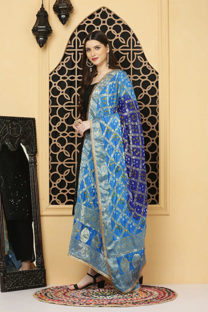 अks-Banarasi Bandhani Dupatta -Blues