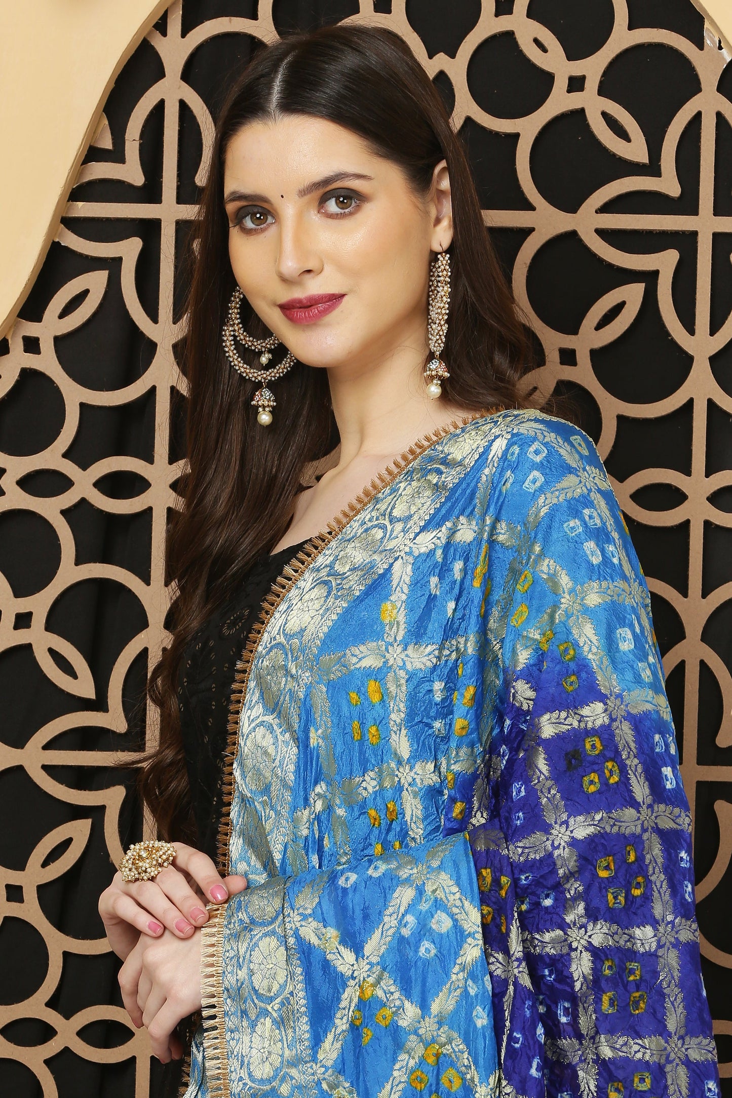 अks-Banarasi Bandhani Dupatta -Blues