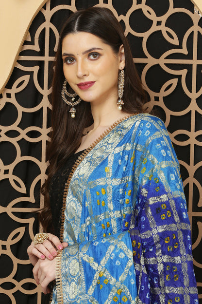 अks-Banarasi Bandhani Dupatta -Blues