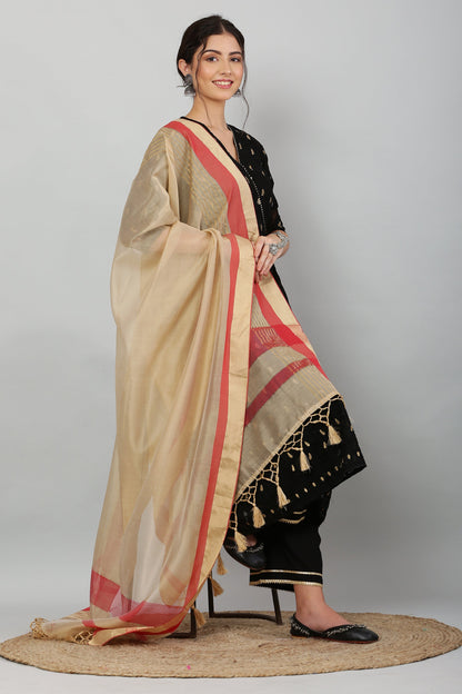 Dupatta-Banarasi Linen- Dark Beige