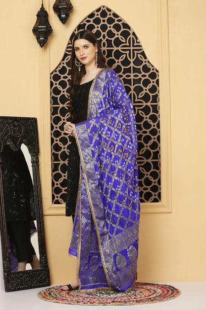 अks- Banarasi Bandhani Dupatta -Blue