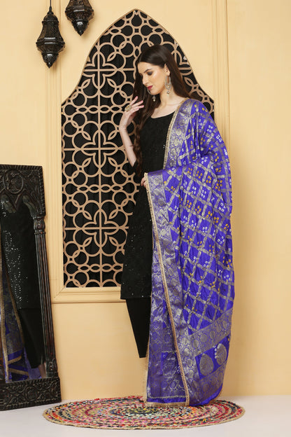 अks- Banarasi Bandhani Dupatta -Blue