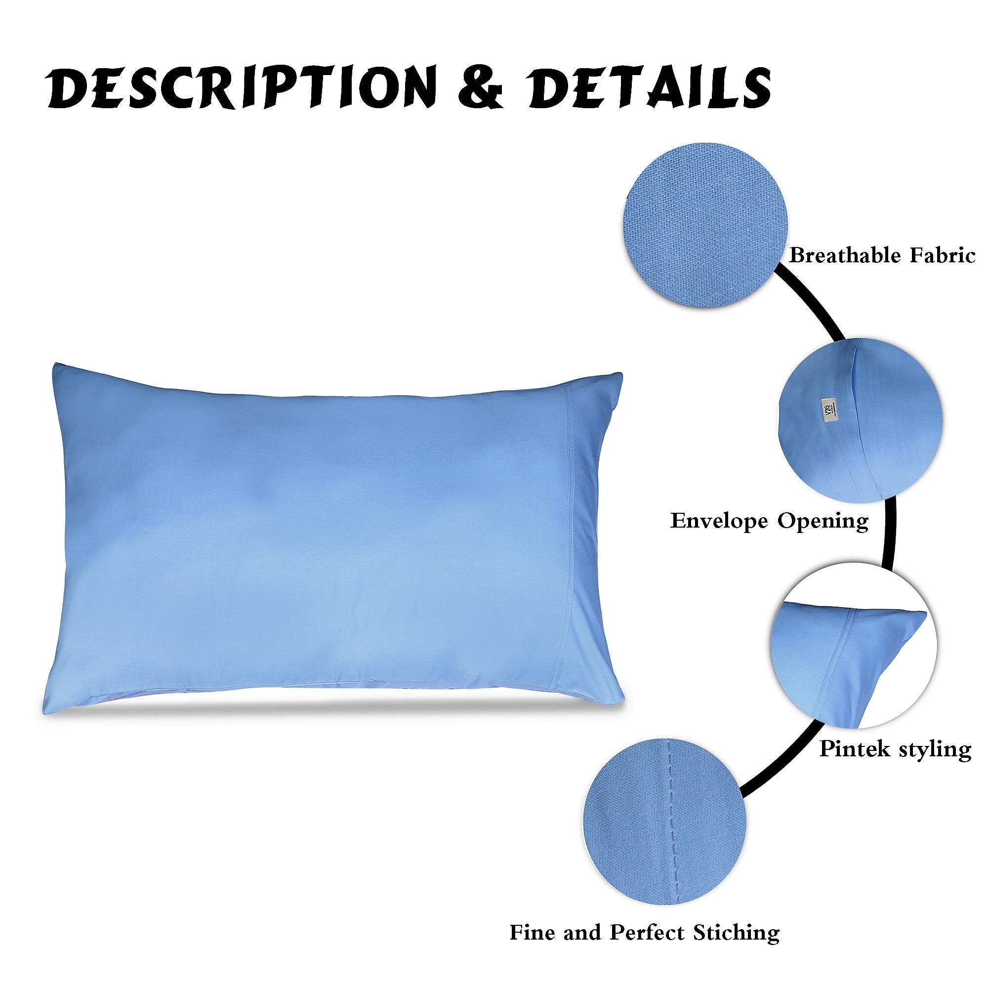 Pillow Covers-Plain Color-Sky Blue with Pintex Style- Pair