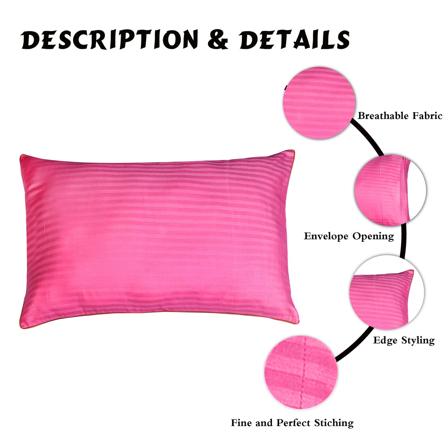 Pillow Cover-Plain Color-Dark Pink with Piping- Pair
