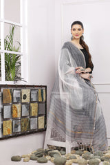 अks-Handblock Print Kota Doria Dupatta  - Gold Gray Border