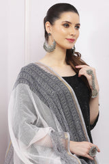 अks-Handblock Print Kota Doria Dupatta  - Gold Gray Border