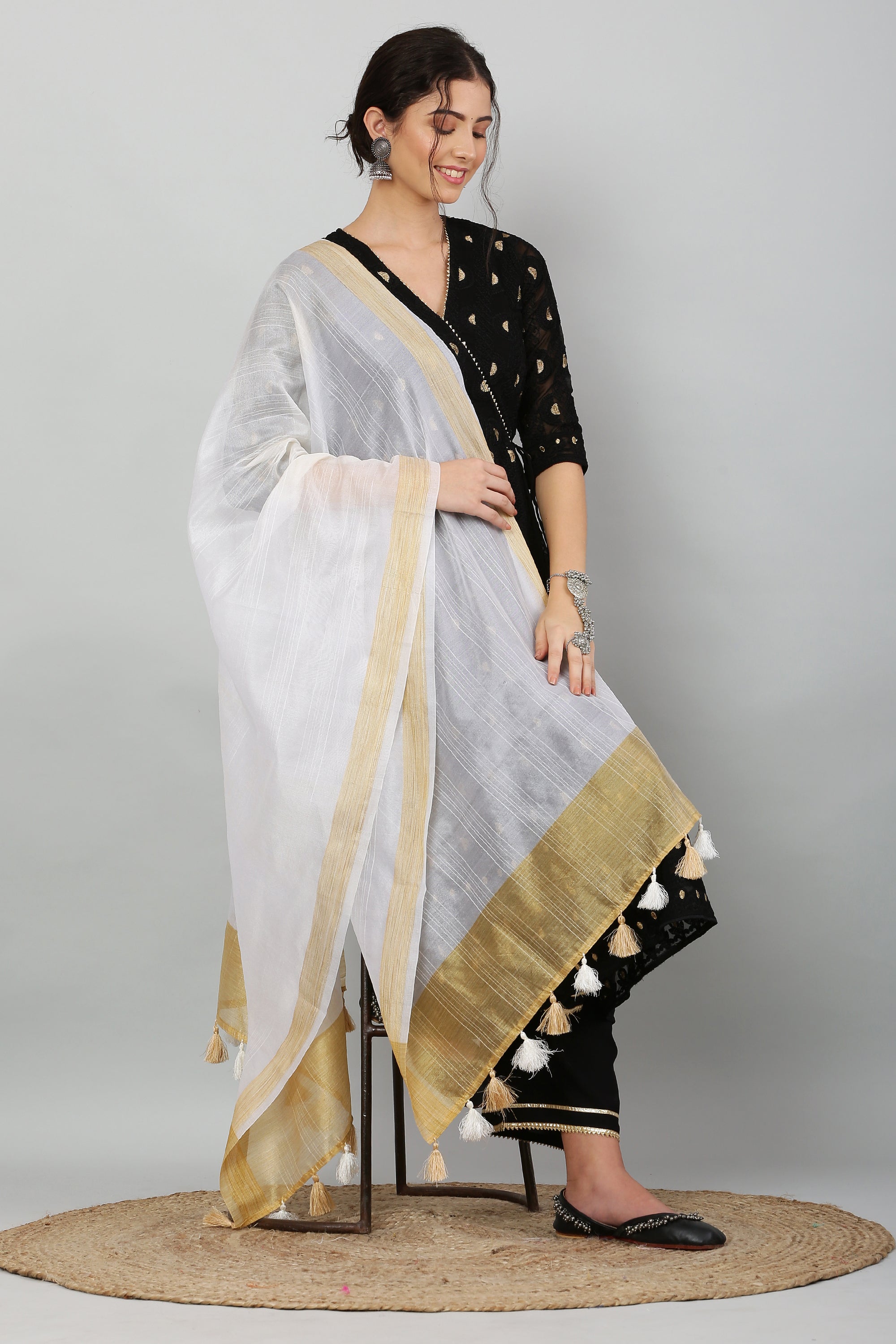 Dupatta - Banarasi Chanderi - White