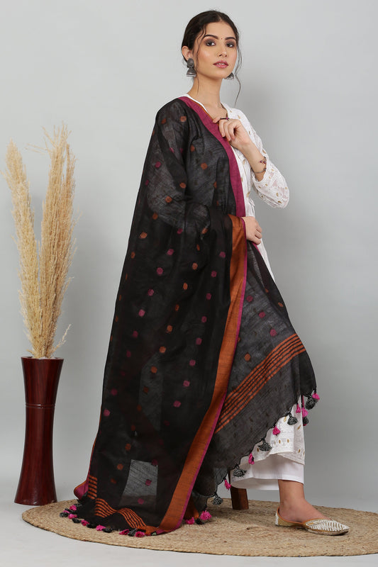 Dupatta -Cotton Slub -Black