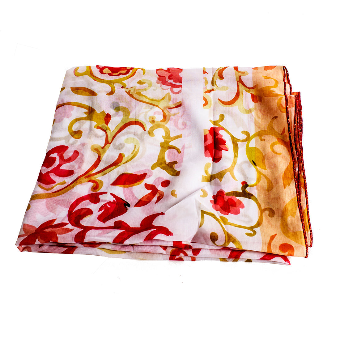 White and Orange Floral Pattern Stole