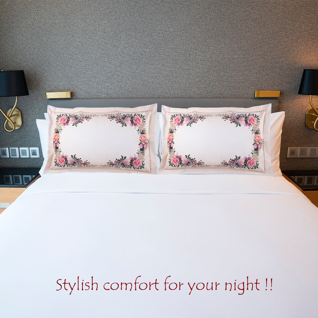 Pillow Covers-Printed- Oriental Roses-Pair